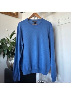 BROOKS BROTHERS Men’s Extra Fine Italian Merino Wool Sweater Sz L Crew Blue Knit